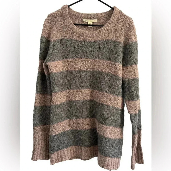 Kaisely Long Sleeve Pullover Wool Blend Gray and Pink Striped Sweater Size Large - Picture 1 of 13